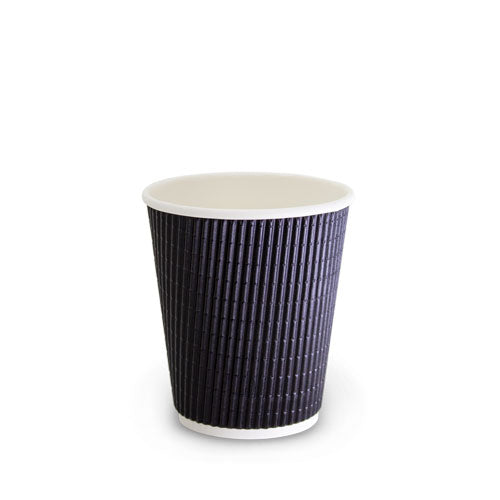 8Oz Charcoal Triple Wall Corrugated Hot Coffee Cups With Black Lids