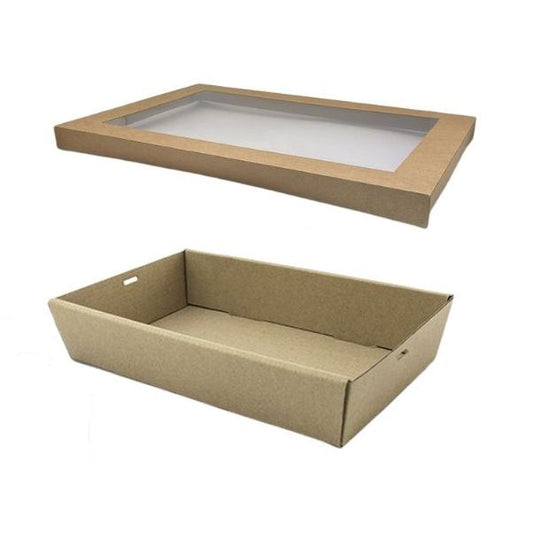 Large Brown Kraft Disposable Catering Grazing Boxes Trays With Lids