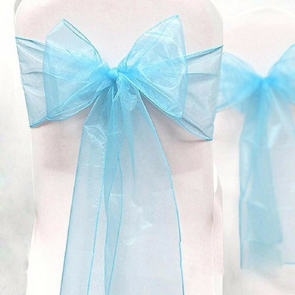 New Organza Bows Chair Sashes Wedding Engagement Light Blue Seat Bow