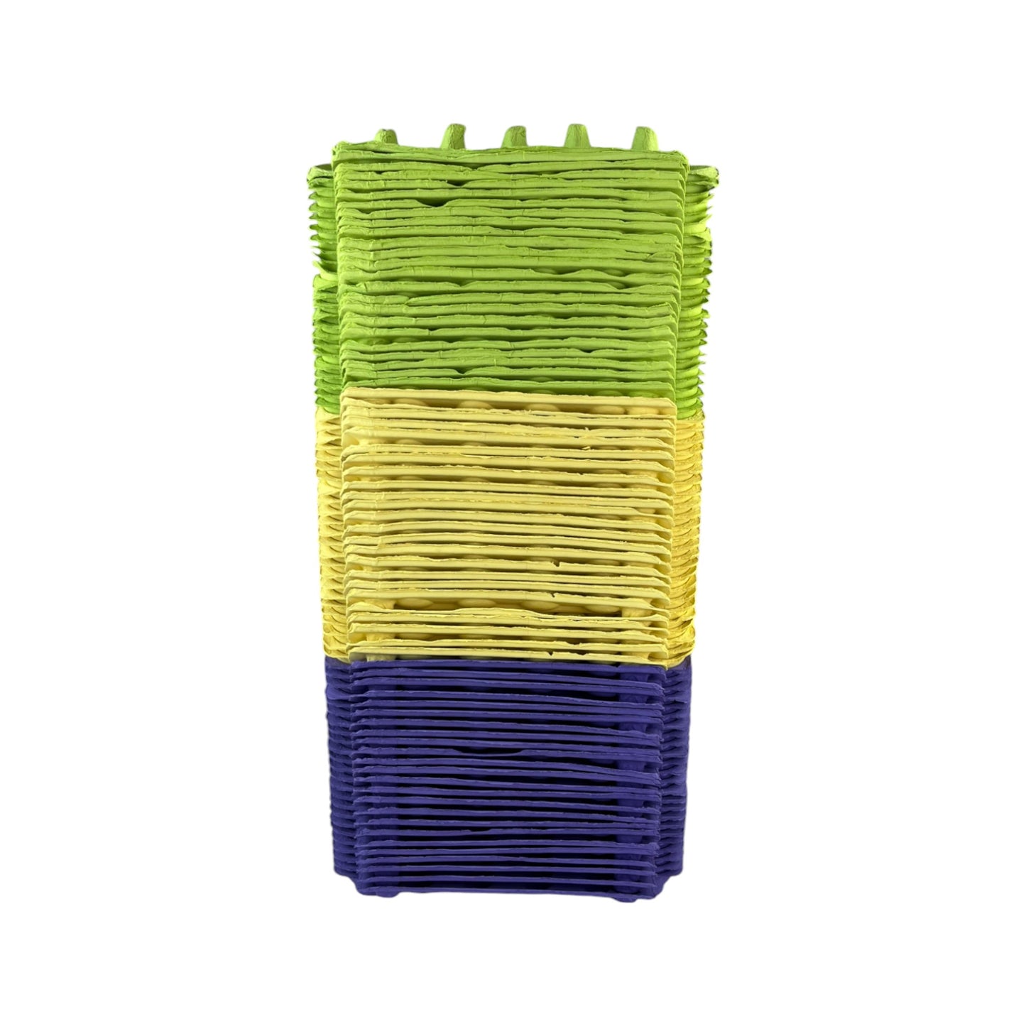 12-Egg Cartons For Full Dozen Eggs – Multicoloured Trio: Lime Green/Dark Purple/Yellow Flat Top Carton
