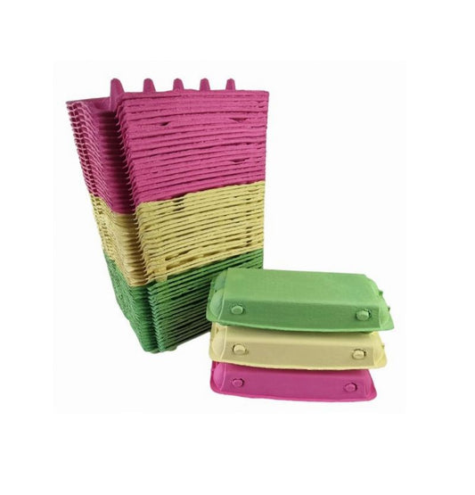 12-Egg Cartons For Full Dozen Eggs – Multicoloured Trio: Hot Pink/Yellow/Light Green Flat Top Carton