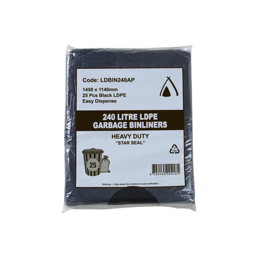 240L Black Garbage Bin Liners Ldpe X-Large Heavy Duty All Purpose Bags