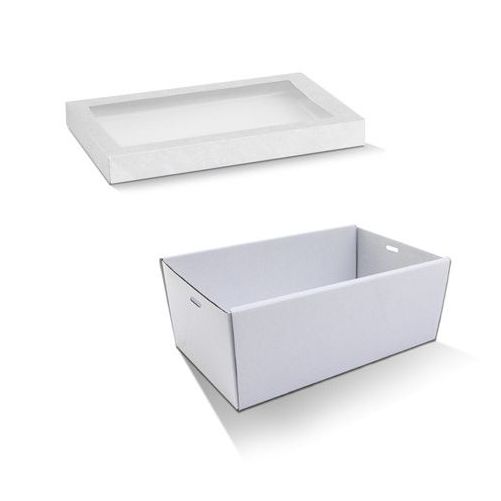 Small White Disposable Catering Grazing Boxes Trays With Clear Frame Lids