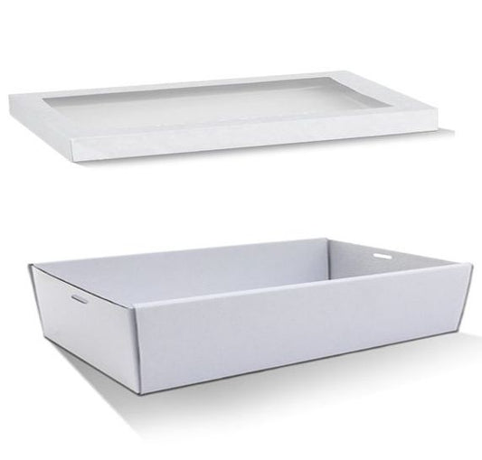 Large White Disposable Catering Grazing Boxes Trays With Clear Frame Lids