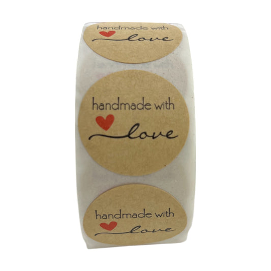 'Handmade With Love' Label Adhesive Round Stickers 25mm Roll